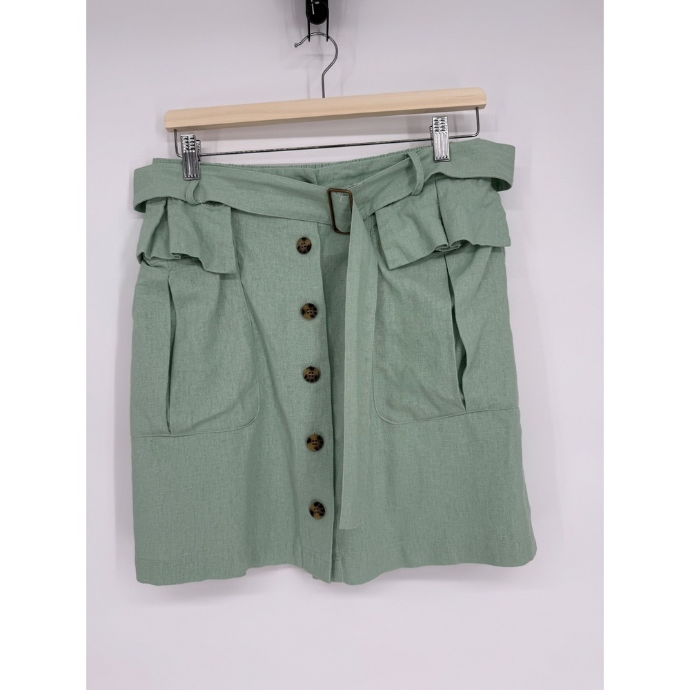 Nicole Miller New York Mint Green Button Front Belted Utility Skirt Womens Sz M‎